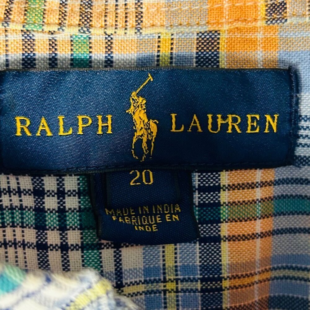 Ralph Lauren Size 20 Women Plaid Long Sleeve Shirt Cotton Blue Yellow - Picture 4 of 5